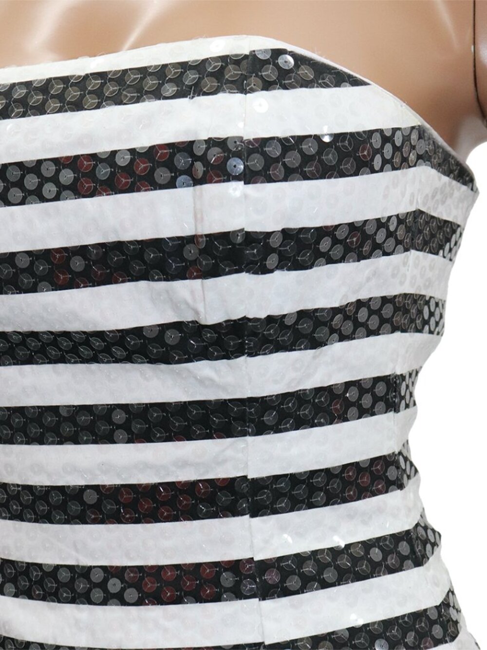 RARE Vintage Runway Betsey Johnson B&W Polka Dot Stripe Sequin Cocktail Dress 2 - Picture 4 of 8